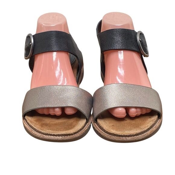 Sofft Bali Women's 10 M Black Silver Leather Wedge Slingback Sandals (HF27) - Picture 2 of 8